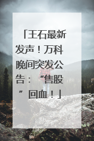 王石最新发声！万科晚间突发公告：“售股”回血！