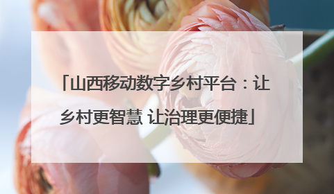 山西移动数字乡村平台：让乡村更智慧 让治理更便捷